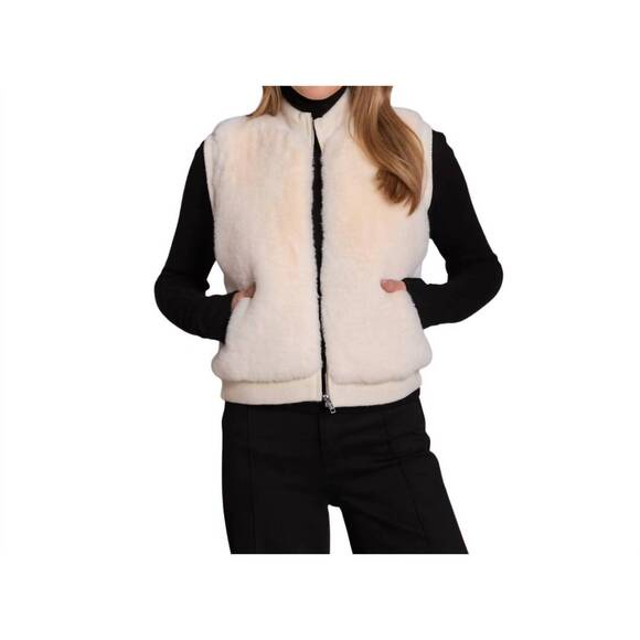 NEW ALASHAN CASHMERE fairbanks faux fur zip vest in chalk